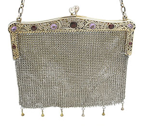 French sterling silver purse with amethysts and garnets